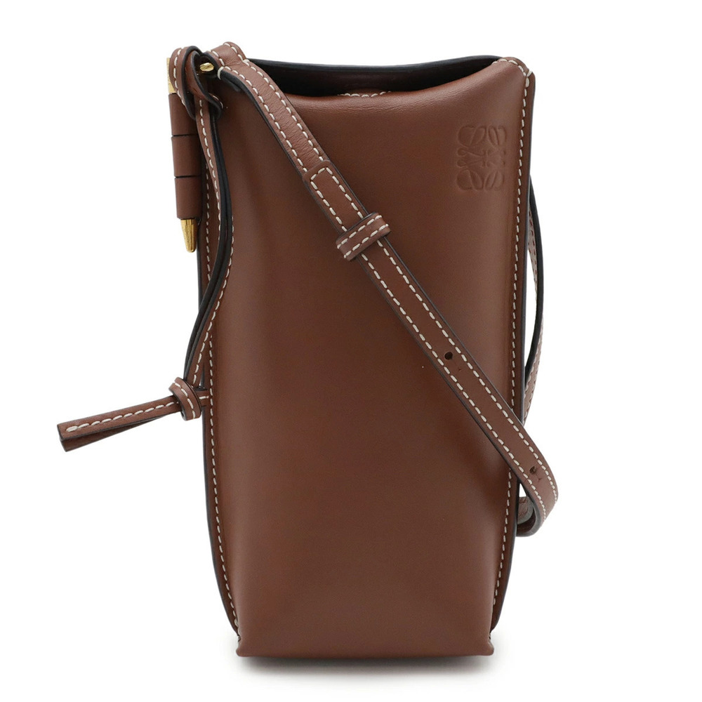 Loewe Anagram Gate Pocket Shoulder Bag Calfskin Leather Brown